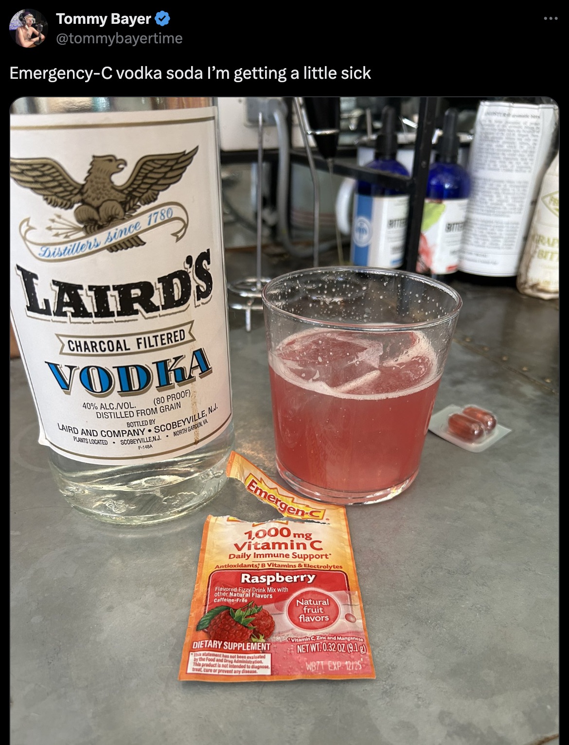 tinto de verano - Tommy Bayer EmergencyC vodka soda I'm getting a little sick Laird'S Charcoal Filtered Vodka 4%Alcnol Led From 120 And Company Scomy Emergen 1000mg Vitamin C. Delly mune Support Raspberry Etary Supplement Netura Stront flavors